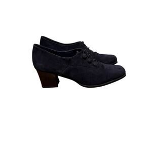[Vintage] Lord & Taylor Blue Suede Oxford Derby Block Heel Booties - Size 9